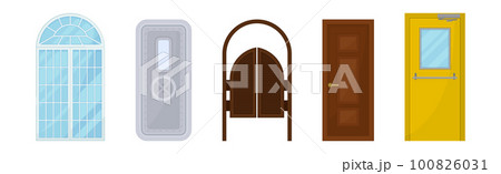 Door as Hinged Movable Barrier Used as Entrance in the Building Vector Set 100826031