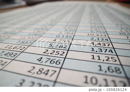 Investigation paper sheet with columns of digits in office 100826124