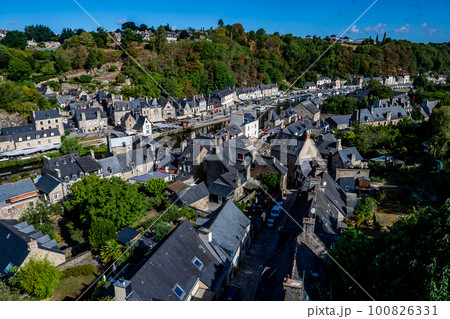 Breton Village Dinan With Half-Timbered Houses And River La Rance In Department Ille et Vilaine In Brittany, France Breton Village Dinan With Half-Timbered Houses And River La Rance In Department Ille et Vilaine In Brittany, France 100826331