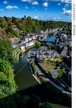 Breton Village Dinan With Half-Timbered Houses And River La Rance In Department Ille et Vilaine In Brittany, France 100826352