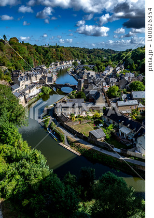 Breton Village Dinan With Half-Timbered Houses And River La Rance In Department Ille et Vilaine In Brittany, France 100826354