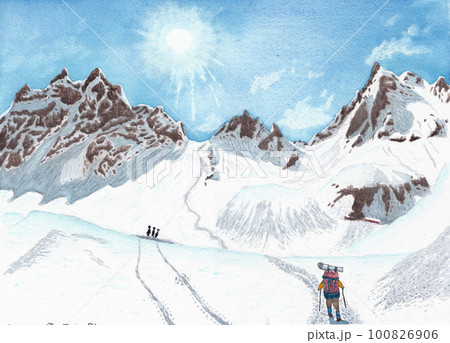 早春の北アルプス　雪の涸沢　穂高連峰の絶景 100826906