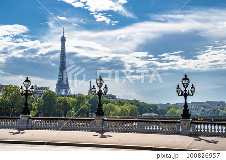 Bridge Pont Alexandre III  Over River Seine With View To Eiffel Tower In Paris, France 100826957