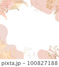 Floral minimal square pink watercolor background. For use in social networks. Watercolor and golden delicate background. Vector illustration. 100827188