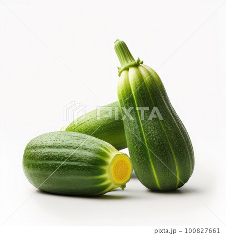 three zucchini on a white background.Generative AI 100827661