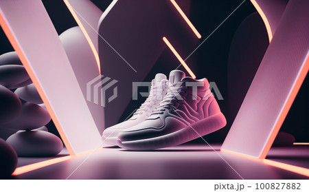 trendy white neon sneakers .Generative AI 100827882