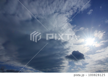 太陽に照らされた多様な雲が一面に広がった午後の空・春・空限定・230318pm 100828125