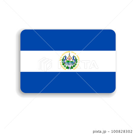 El Salvador flag - flat vector rectangle with rounded corners and dropped shadow. El Salvador flag - flat vector rectangle with rounded corners and dropped shadow. 100828302