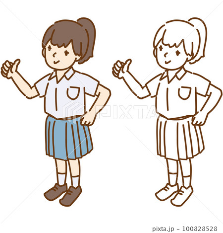 親指を立てる アジア系の女子学生 様々な人種の学生イラストシリーズ ポニーテール 全身 親指を立てる アジア系の女子学生 様々な人種の学生イラストシリーズ ポニーテール 全身 100828528