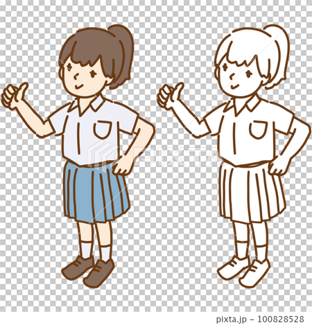 親指を立てる アジア系の女子学生 様々な人種の学生イラストシリーズ ポニーテール 全身 親指を立てる アジア系の女子学生 様々な人種の学生イラストシリーズ ポニーテール 全身 100828528