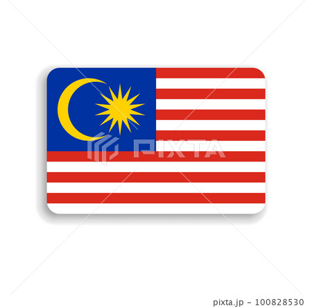 Malaysia flag - flat vector rectangle with rounded corners and dropped shadow. 100828530