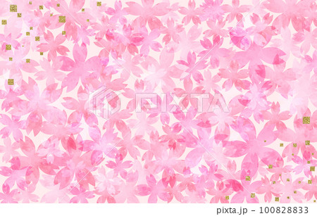 背景素材 水彩 桜 手描き ピンク 金箔 背景素材 水彩 桜 手描き ピンク 金箔 100828833