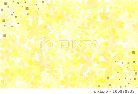 背景素材 水彩 桜 手描き 黄色 金箔 背景素材 水彩 桜 手描き 黄色 金箔 100828835