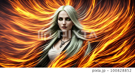 Woman with flaming flying hair Woman with flaming flying hair 100828852