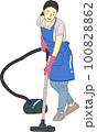 Woman cleaning with vacuum cleaner 100828862