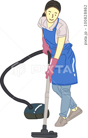Woman cleaning with vacuum cleaner 100828862