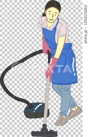 Woman cleaning with vacuum cleaner Woman cleaning with vacuum cleaner 100828862