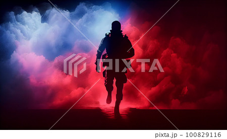Criminal policeman detective man running holding gun full length silhouette in studio. Criminal policeman detective man running holding gun full length silhouette in studio. 100829116
