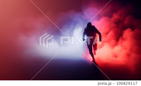 Criminal policeman detective man running holding gun full length silhouette in studio. 100829117