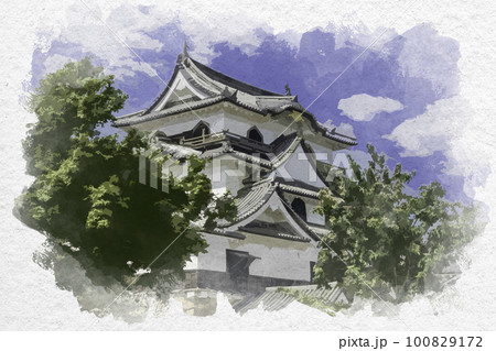 水彩画風　彦根城　天守　滋賀県彦根市 100829172