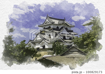 水彩画風　彦根城　天守　滋賀県彦根市 100829173