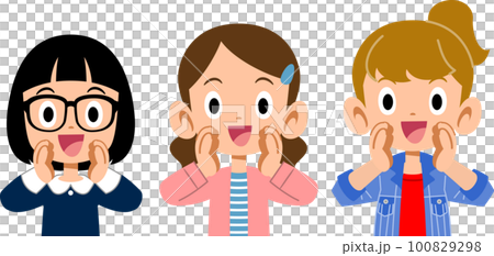 打電話的三個小學生上半身 100829298