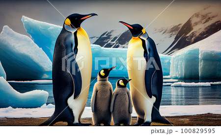 Emperor Penguins with chick Emperor Penguins with chick 100829595