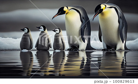Emperor Penguins with chick Emperor Penguins with chick 100829613