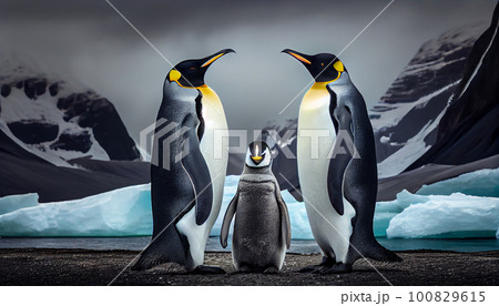 Emperor Penguins with chick Emperor Penguins with chick 100829615