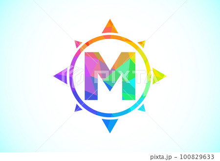 Polygonal alphabet in a compass. Low poly style compass logo sign symbol. Vector logo design 100829633