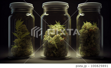 Jars Full of Big Green Medical Marijuana Buds Jars Full of Big Green Medical Marijuana Buds 100829891
