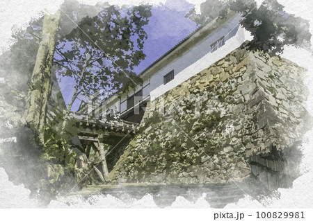 水彩画風 彦根城 天秤櫓 滋賀県彦根市 水彩画風 彦根城 天秤櫓 滋賀県彦根市 100829981