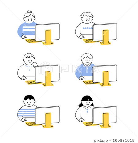 PC を使用している子供のベクターイラスト。 PC を使用している子供のベクターイラスト。 100831019