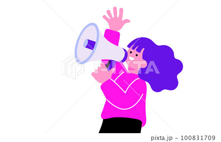 メガホンで応援する女性のイラスト メガホンで応援する女性のイラスト 100831709