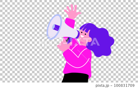 メガホンで応援する女性のイラスト メガホンで応援する女性のイラスト 100831709
