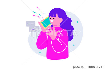 スマートフォンで会話をする女性のイラスト スマートフォンで会話をする女性のイラスト 100831712