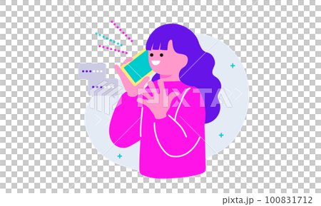 スマートフォンで会話をする女性のイラスト スマートフォンで会話をする女性のイラスト 100831712