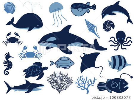 海の生き物のベクターイラストセット 海の生き物のベクターイラストセット 100832077