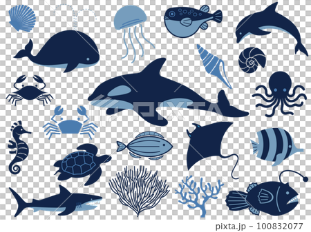 海の生き物のベクターイラストセット 海の生き物のベクターイラストセット 100832077