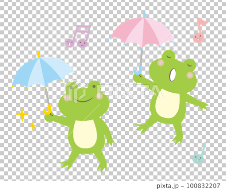 A walking frog with an umbrella and a singing frog A walking frog with an umbrella and a singing frog 100832207