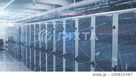 Image of mathematical equations over server room Image of mathematical equations over server room 100832487
