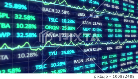Image of data processing and stock market over blue background Image of data processing and stock market over blue background 100832488