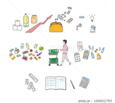 家計簿と出費と買い物の女性のセット 100832765