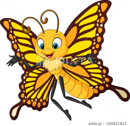 Cartoon funny butterfly flying on white background 100832823