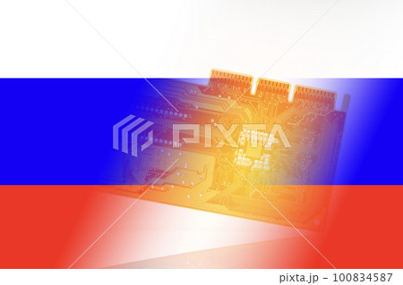 computer chip on the background of the Russian flag, the concept  100834587