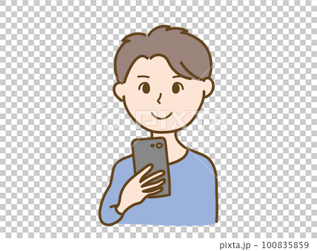 一個人在智能手機上看互聯網_電子郵件 SNS 瀏覽_顏色 100835859