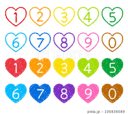 クレヨン素材　手描きの数字アイコンセット 100836089
