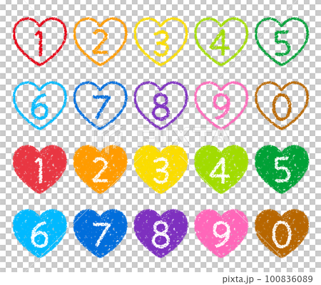 クレヨン素材　手描きの数字アイコンセット 100836089