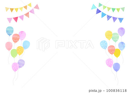 カラフルな風船とガーランドの背景 （水彩風ベクター） 100836118