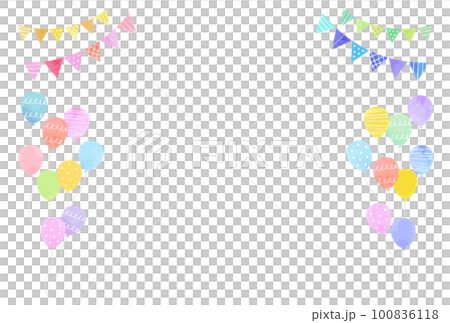 カラフルな風船とガーランドの背景 （水彩風ベクター） 100836118
